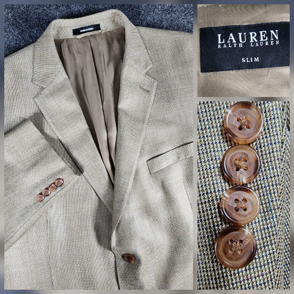Lauren Ralph Lauren Slim Blazer Sport Coat Men's 50R Silk Wool Micro Houndstooth